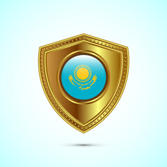 Rounded flag of Kazakhstan with glossy gold shield
