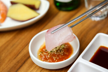 Korean seafood. Korean style sashimi