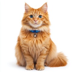 Fototapeta premium A cat sits calmly, wearing a collar, showcasing its relaxed demeanor and gentle features in a cozy setting.