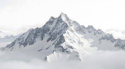 Fototapeta premium Professional monochrome photography of a snowy mountain peak. Graphic black and white poster of a snow covered mountain range. Landscape shot for interior painting