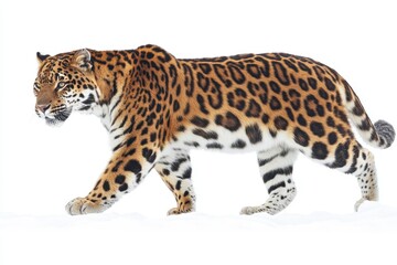 Obraz premium gracefully walks through a snowy landscape, showcasing its long neck against a pristine white backdrop.