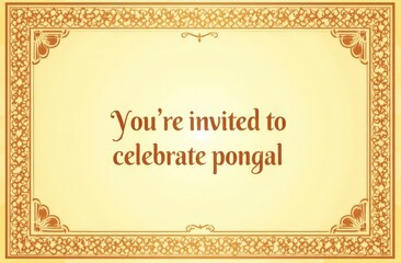 A luxury Pongal invitation card with intricate sugarcane and kolam border, a beige and gold gradient background, and elegant cursive text