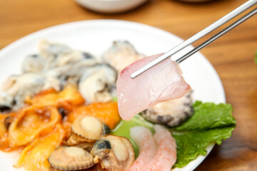 Korean seafood. Korean style sashimi