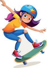 Young girl skateboarding wearing helmet and casual clothes