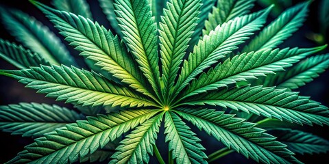Fototapeta premium Close-up Macro Shot of a Cannabis Leaf, Detailed Green Marijuana Foliage Texture