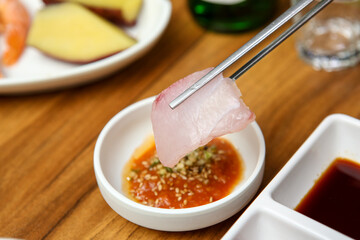 Korean seafood. Korean style sashimi