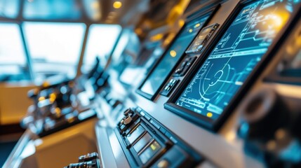 A detailed close-up of the cruise ship's advanced navigation system, highlighting cutting-edge technology and design