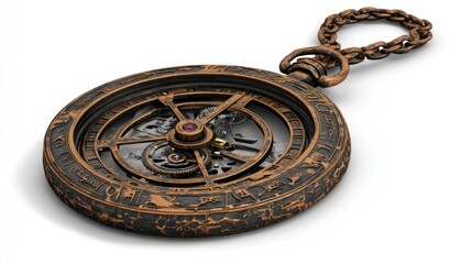 Fototapeta premium Antique Pocket Watch with Intricate Design on White Background, Suitable for Vintage Displays