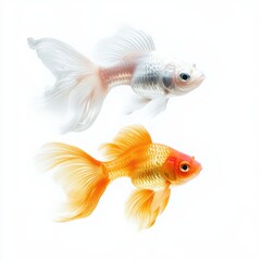 Fototapeta premium Two fish swim gracefully in clear water, showcasing their vibrant colors and fluid movements in a serene aquatic environment.