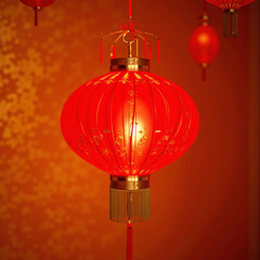 Fototapeta premium Chinese New Year Lanterns - symbolize luck, prosperity, and harmony. Popular designs include red and gold colors, dragon motifs, and calligraphy, making them key decorations for festival