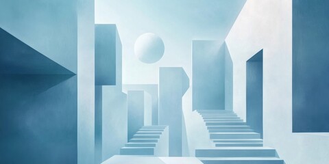 Abstract Blue Architectural Staircase Design With Sphere