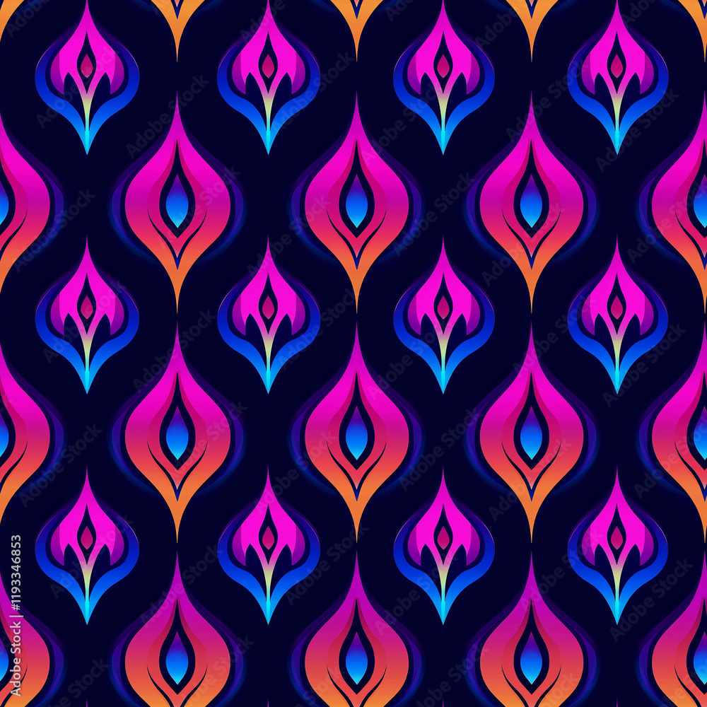 Poster ikat handcraft event featuring seamless pattern textiles with motifs in a colorful environment