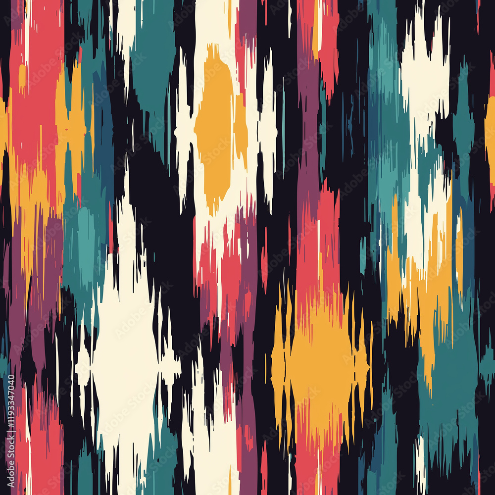 Poster ikat handcraft motifs in seamless pattern design textiles from weft ikat techniques vibrant environm