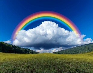 Naklejka premium rainbow over green field