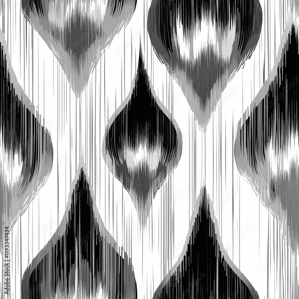 Aufkleber dynamic ikat handcraft motifs seamless pattern textiles design in monochrome modern environment arti