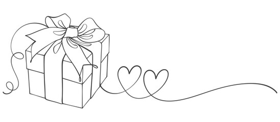 line art drawing of gift box Presents with ribbon bow Hand drawn greeting present box.