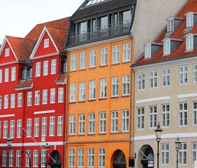 facades of typical houses in Scandinavian architectural style without people