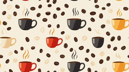 Obraz premium Colorful Coffee Cups Seamless Pattern Design
