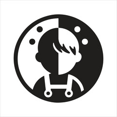 Sad young boy silhouette isolated on white background.