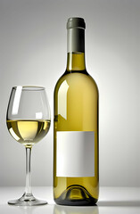 Fototapeta premium A short, wide white wine bottle with clear glass Generative AI