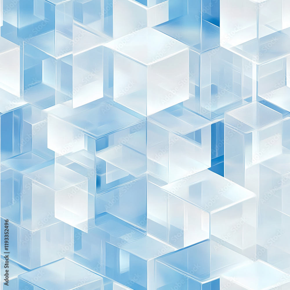 Poster Abstract 3D texture with transparent blue cubes in geometric pattern