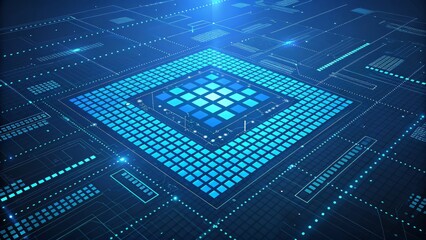 Abstract Digital Grid Blue Square Matrix Composition, Technology Concept, High-Tech Design, Futuristic Interface Digital Art, Technology