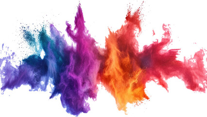 Multicolor powder explosion on White background. Colorful dust explode. Paint Holi. colorful vibrant rainbow Holi paint color powder explosion with bright colors isolated white background.	