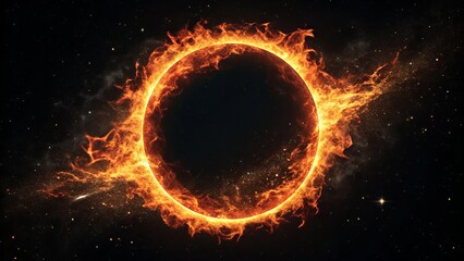 Fiery Cosmic Ring Digital Art, Space, Fire, Nebula, Composition, Digital Painting Space Art, Celestial Fire
