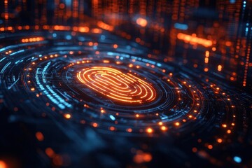 Fototapeta premium futuristic banner design depicting a secure digital environment for financial transactions, highlighting 2fa authentication and a fingerprint symbol alongside sleek, modern graphics