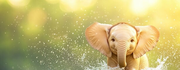 Adorable safari nursery art, Playful Baby Elephant Enjoying a Splash in Water adorable safari nursery art.