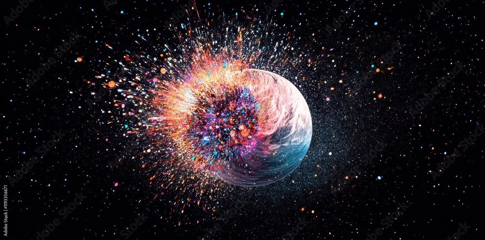 Aufkleber cosmic explosion planet disintegration starburst nebula