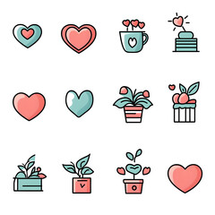 A set of icons a minimalist valentine days