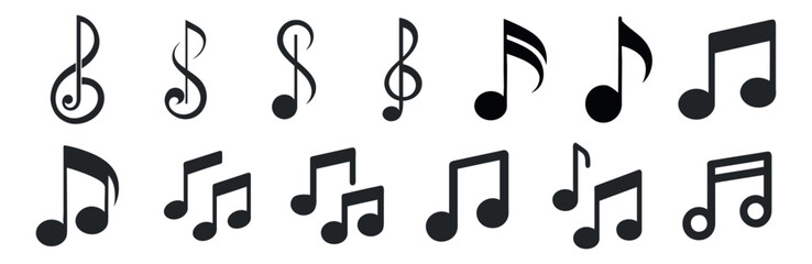 silhouette of a Music notes icon set black color simple clean art vector illustration on a white background