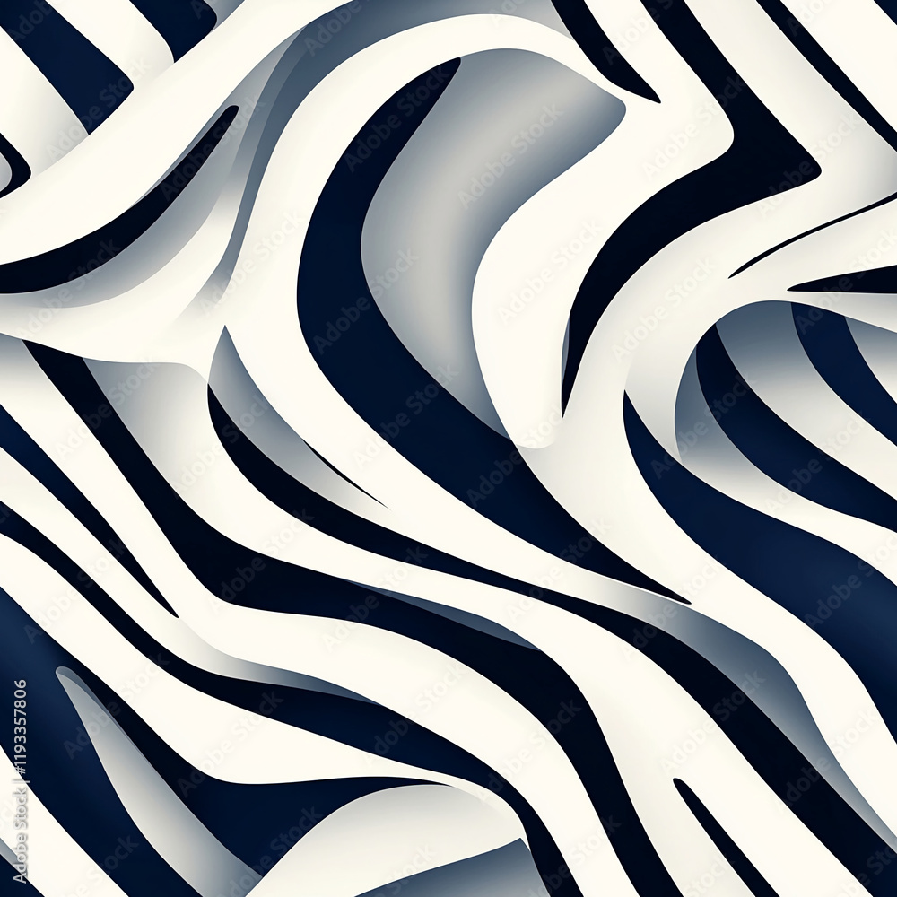 Poster Abstract black and white flowing texture with dynamic patterns