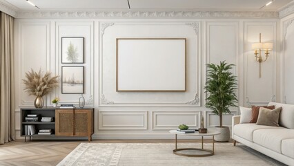 Modern Living Room Mockup Large Square Frame, Beige Sofa, Wooden Cabinet, Interior Design,Home Decor Modern Interior, Room Design