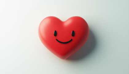 Fototapeta premium This charming red heart features a smiling face, radiating positivity and happiness. Its simplistic design and bright color evoke feelings of love and joy, making it an uplifting visual.