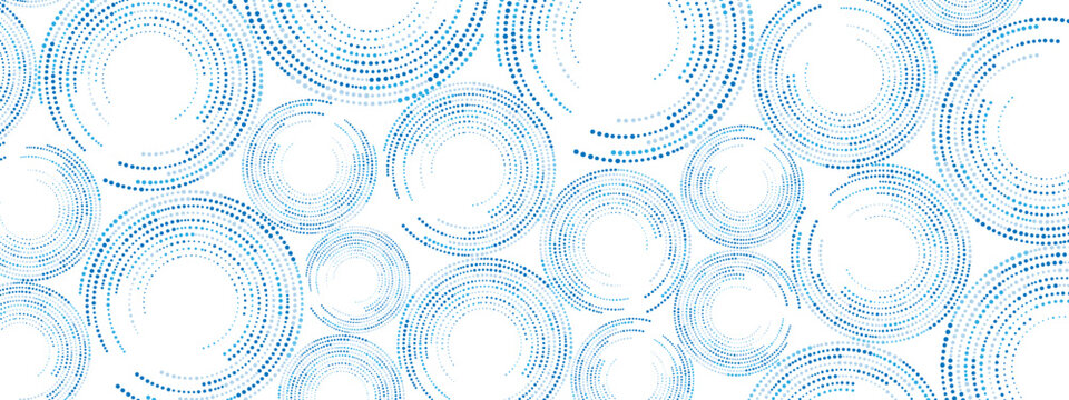 Blue abstract background of dots. Texture of random particles. Chaotic ornament, mosaic, circular pattern of small dots. Design banners, posters, websites, and social media frameworks. Vector