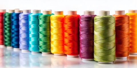 Colorful Sewing Threads Isolated on White Background - Craft Supplies Stock Photo