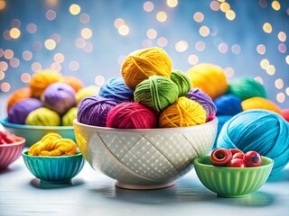Colorful Yarn Bowls:  Artisan Thread Spools Isolated on White Background for Craft Projects