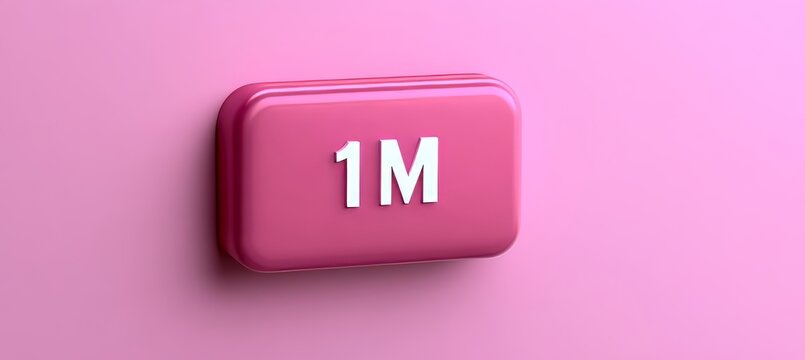 3D illustration of pink one million followers button on pink background, digital marketing concept