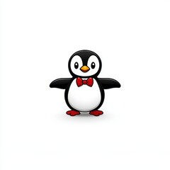 Obraz premium Cute cartoon penguin character wearing a red bow tie with a friendly expression, perfect for children's illustrations or winter-themed designs and marketing materials.
