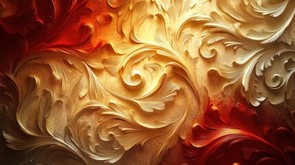 A visually stunning and mesmerizing display of intricate layered and ornately textured patterns in warm vibrant hues  This captivating abstract design evokes a sense of dynamic movement elegance