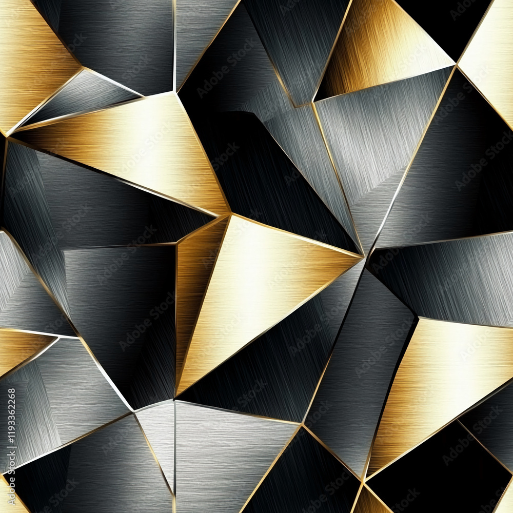 Poster abstract geometric texture with gold and silver metallic elements