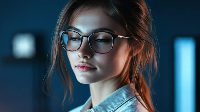 Portrait of a natural brunette with nerdy glasses