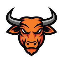 A bold and dynamic ox-head mascot logo, featuring strong horns, fierce eyes, and a powerful stance, symbolizing strength, determination, and resilience.