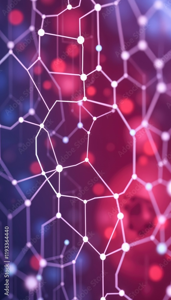 Poster Abstract network connection glowing nodes and lines on blurred background technology science concepts