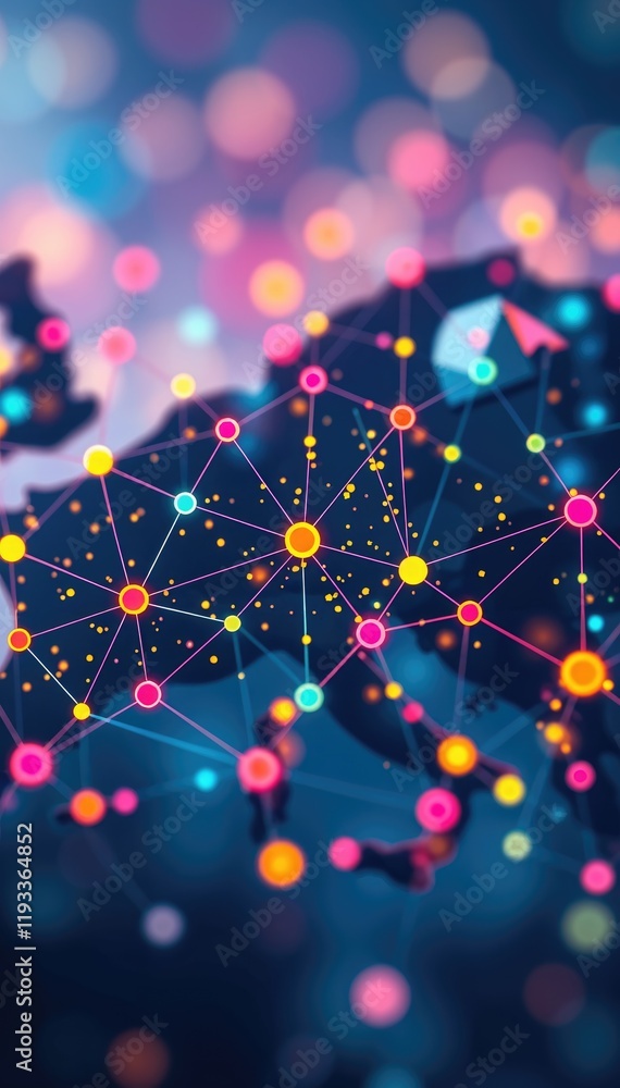 Poster Global network connection vibrant nodes and lines illustrating interconnectedness