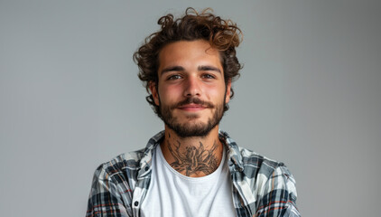 Fototapeta premium Caucasian man in comfortable, everyday outfits that transition seamlessly from casual to professional, this scene is set against a clear white backdrop.