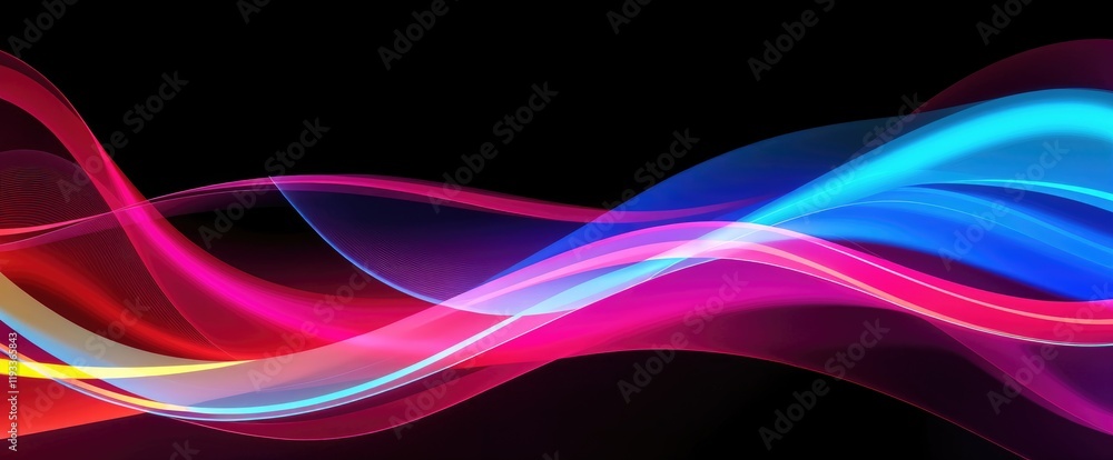Poster Abstract colorful waves flowing on black background Dynamic vibrant and energetic design