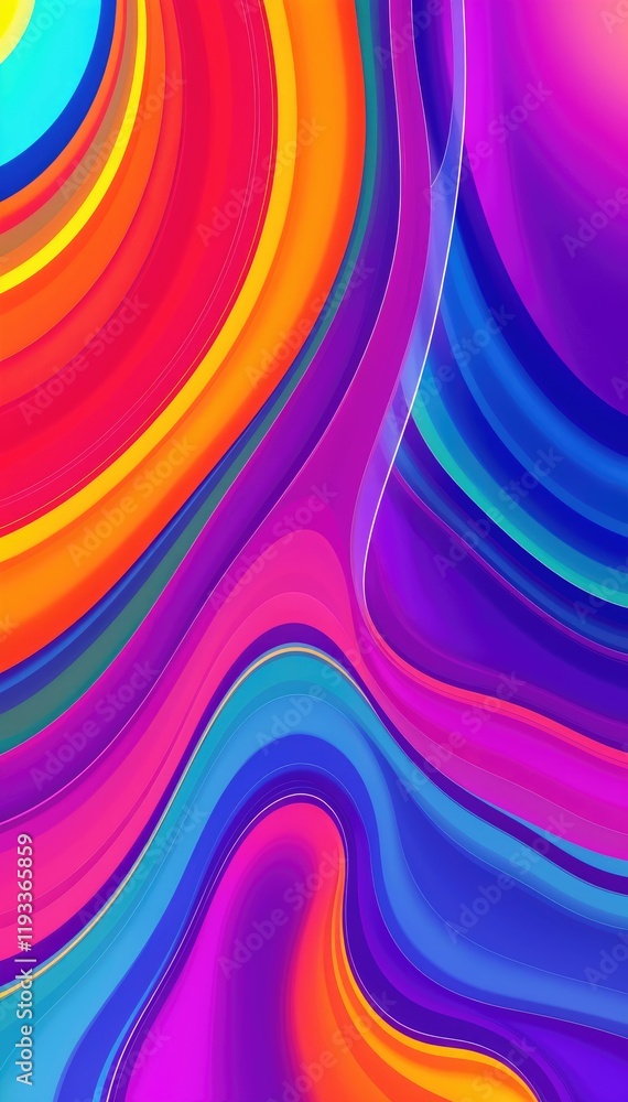 Poster vibrant abstract art with swirling multicolored waves